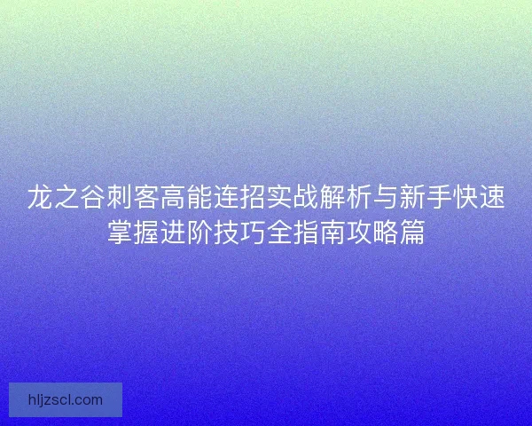 龙之谷刺客高能连招实战解析与新手快速掌握进阶技巧全指南攻略篇